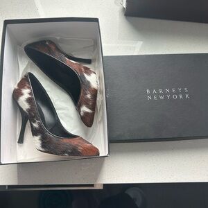 Barneys New York Women's Brown and White cowhide Heels
